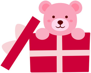 Cute little teddy bear sitting in gift box Valentine's Day vector.
Pink bear sitting in gift box flat vector illustration.
For celebrating Valentine's Day, wedding or birthday.