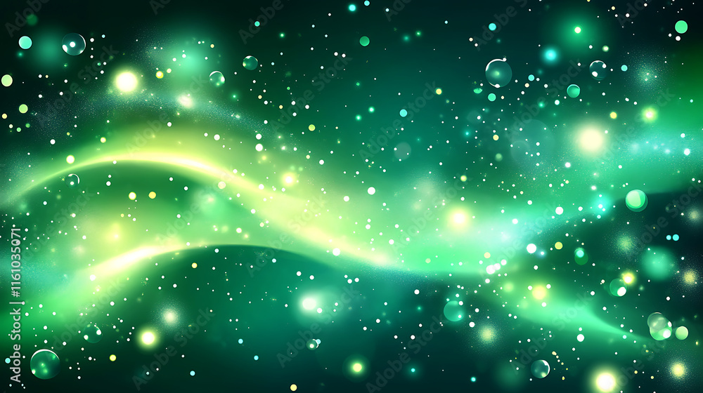 Aufkleber abstract green wave design with sparkling particles, a vibrant abstract image featuring flowing, lum