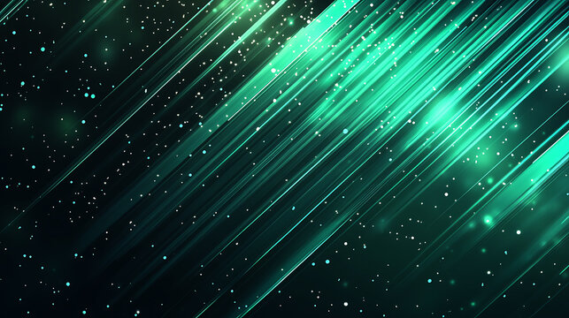 Abstract Green Wave Design with Sparkling Particles, A vibrant abstract image featuring flowing, luminous green waves against a deep black background.