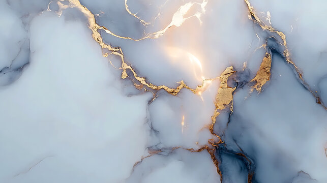 Elegant Abstract Marble Design with Gold Veins, This image showcases an abstract marble design in soft, light gray and white tones, with striking gold veins and accents.