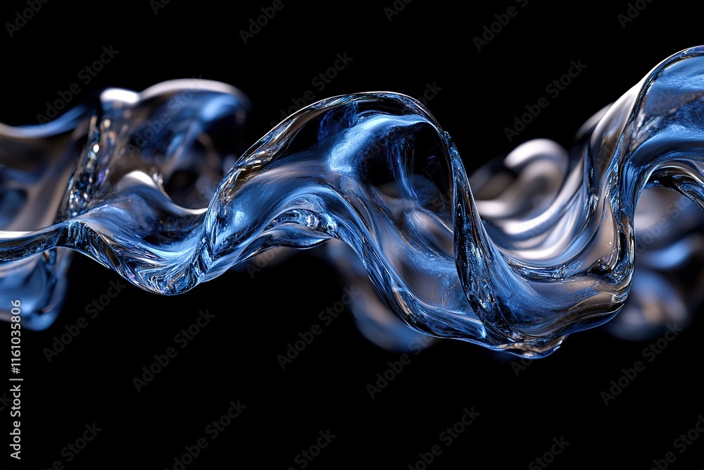 Poster abstract blue liquid flowing gracefully against a dark background. a mesmerizing display of form and