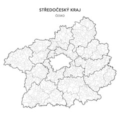 Political Map of the Central Bohemian Region (Středočeský kraj) with Districts (Okres), AD MEC (SO ORP), AD CLA (SO POU) and Municipalities (Obcí) 2024 - Czechia/Czech Republic (Česko) - Vector Map