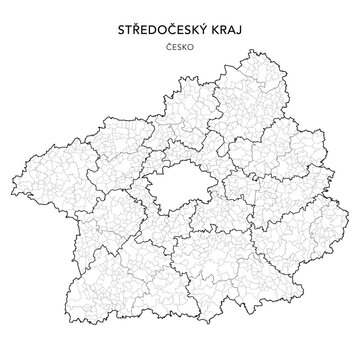 Political Map of the Central Bohemian Region (Středočesk&yacute; kraj) with Districts (Okres), AD MEC (SO ORP), AD CLA (SO POU) and Municipalities (Obc&iacute;) 2024 - Czechia/Czech Republic (Česko) - Vector Map