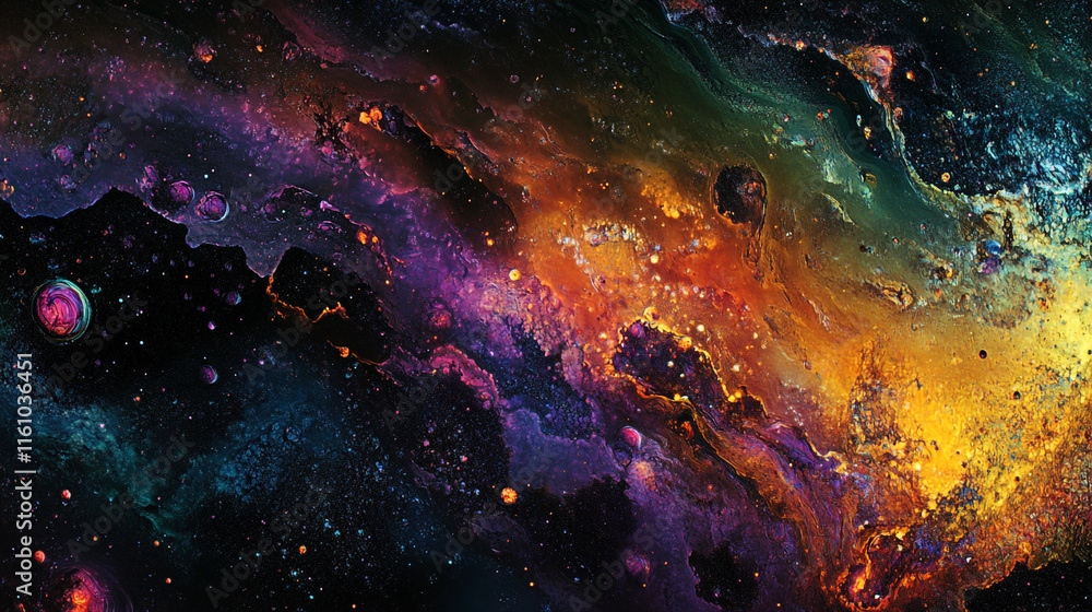 Poster cosmic explosion of colors in a galaxy within outer space at nighttime