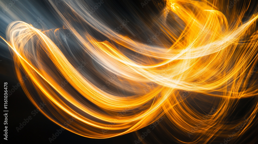 Poster light trails create abstract patterns in a dark environment during nighttime