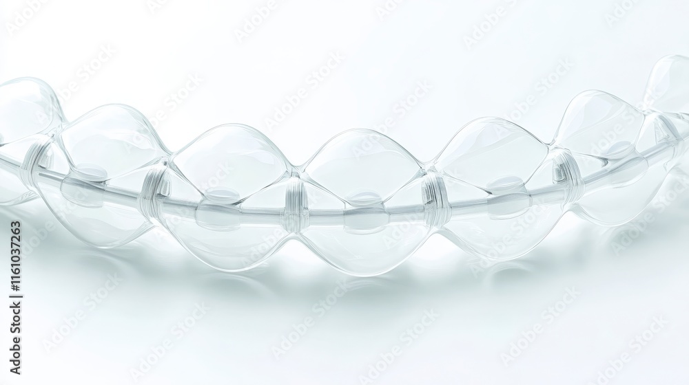 Poster a transparent, flexible object with an elongated shape, featuring interconnected sections resembling