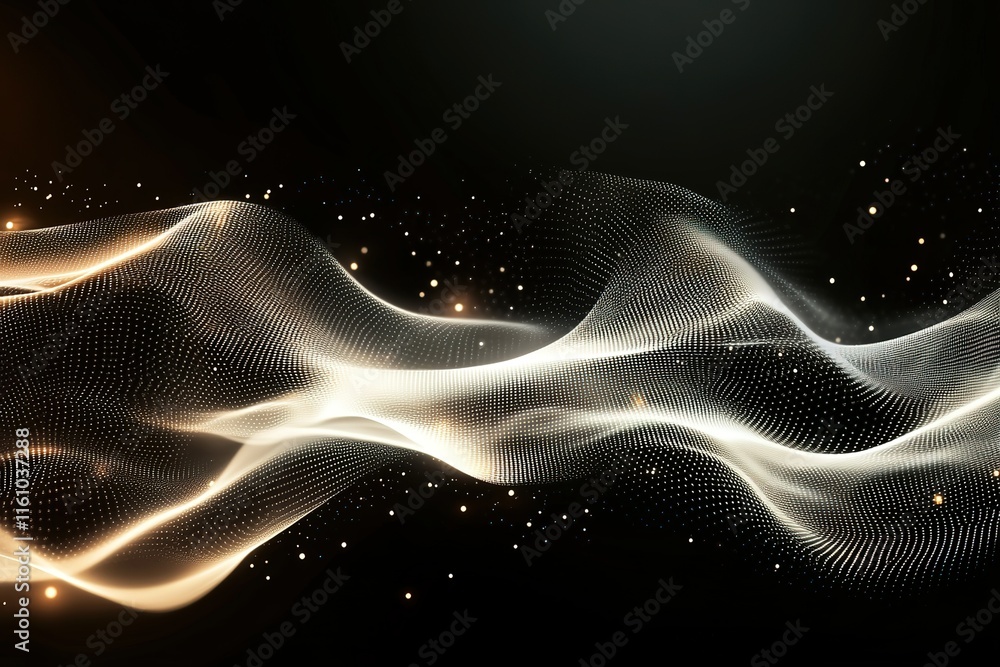 Poster abstract wave of light particles on a dark background. elegant and futuristic design.