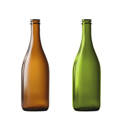 Realistic Empty Brown and Green Glass Wine Bottles Mockup for Branding, Label Design, Product Presentation, and Advertising