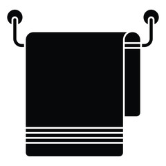 Towel on hanger line art icon isolated on white background. Bathroom towel hanger icon. Vector illustration.
