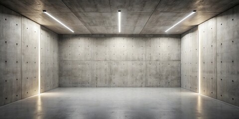 Minimalist Concrete Room with Linear Lighting and Textured Walls