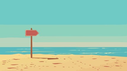 Blank Signpost on Beach Sand Vector Illustration