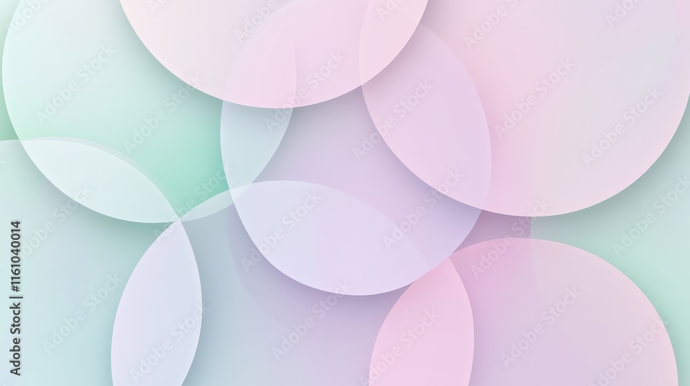 Fototapete Overlapping semi transparent circles in pastel tones with copy space for text and design elements. Generative AI