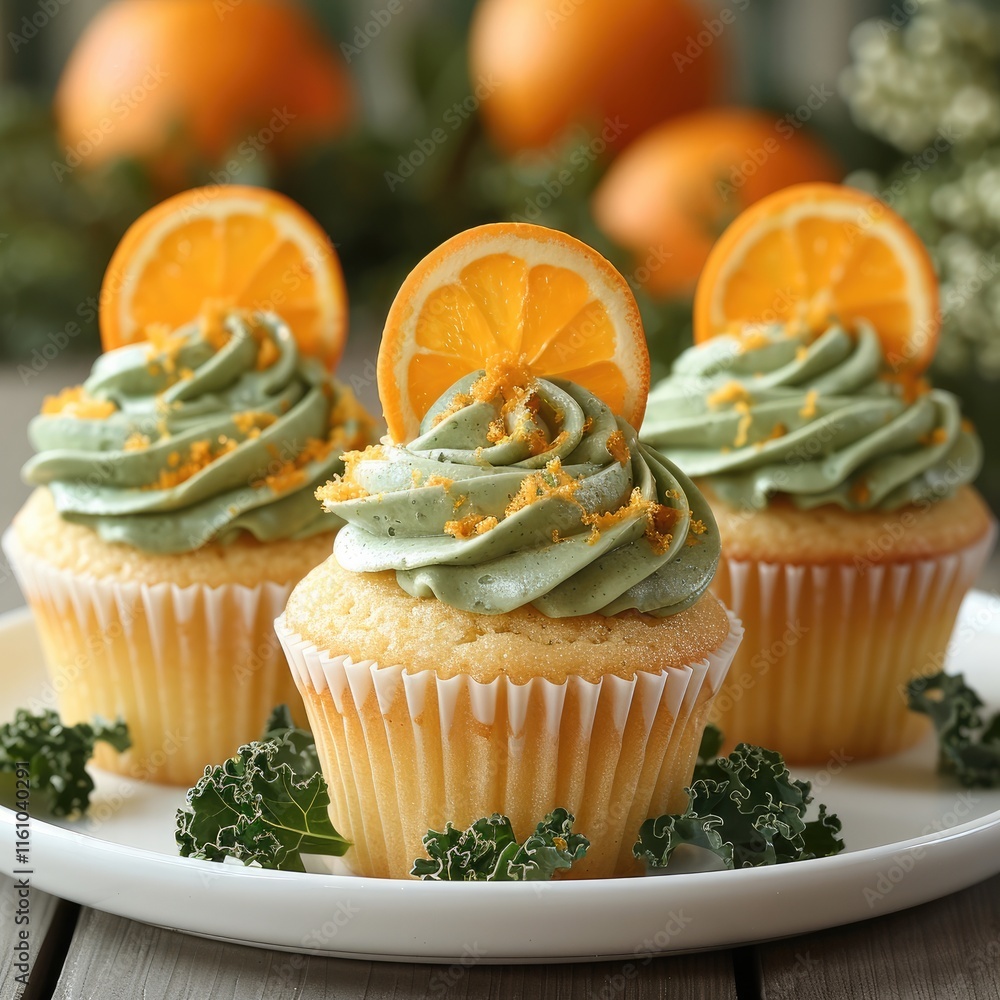 Poster kale and orange cupcakes with orange zest and juice, vanilla and sugar and with with an orange butte