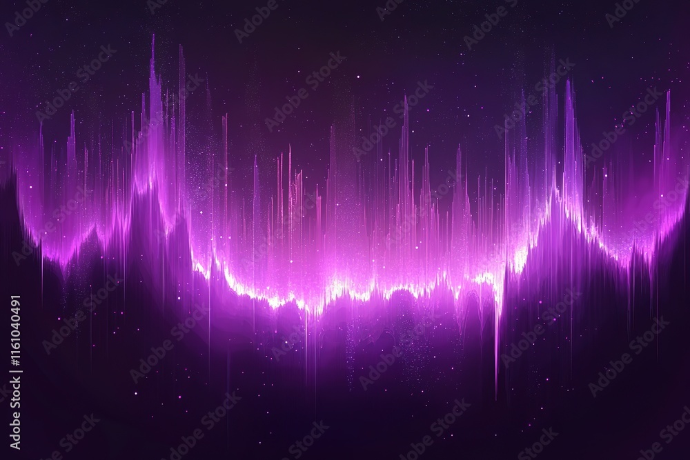 Sticker Abstract purple energy wave, digital art. Glowing lines and particles create a dynamic, vibrant visual.