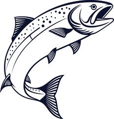 Salmon fish vector design and using black color line art illustration on a white background.