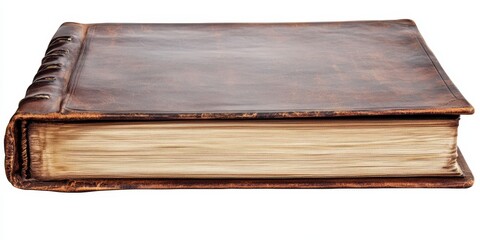 Vintage photo album featuring empty spaces for photographs, isolated on a white background with a clipping path, perfect for showcasing memories in a vintage photo album style.