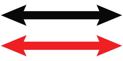 Horizontal dual sided long straight arrow signs. Black and red double arrow icon isolated on white background. Vector graphic illustration. EPS 10 