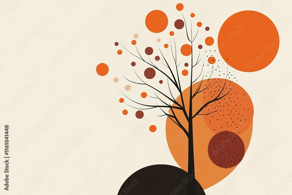 Poster abstract art of a tree with colorful circles