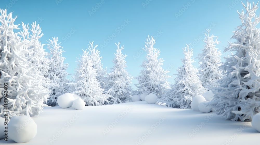 Poster abstract winter landscape with a surreal atmosphere 3d rendering