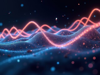 Fototapeta premium Futuristic visualization of a wave function showing intricate patterns in a dynamic, colorful environment