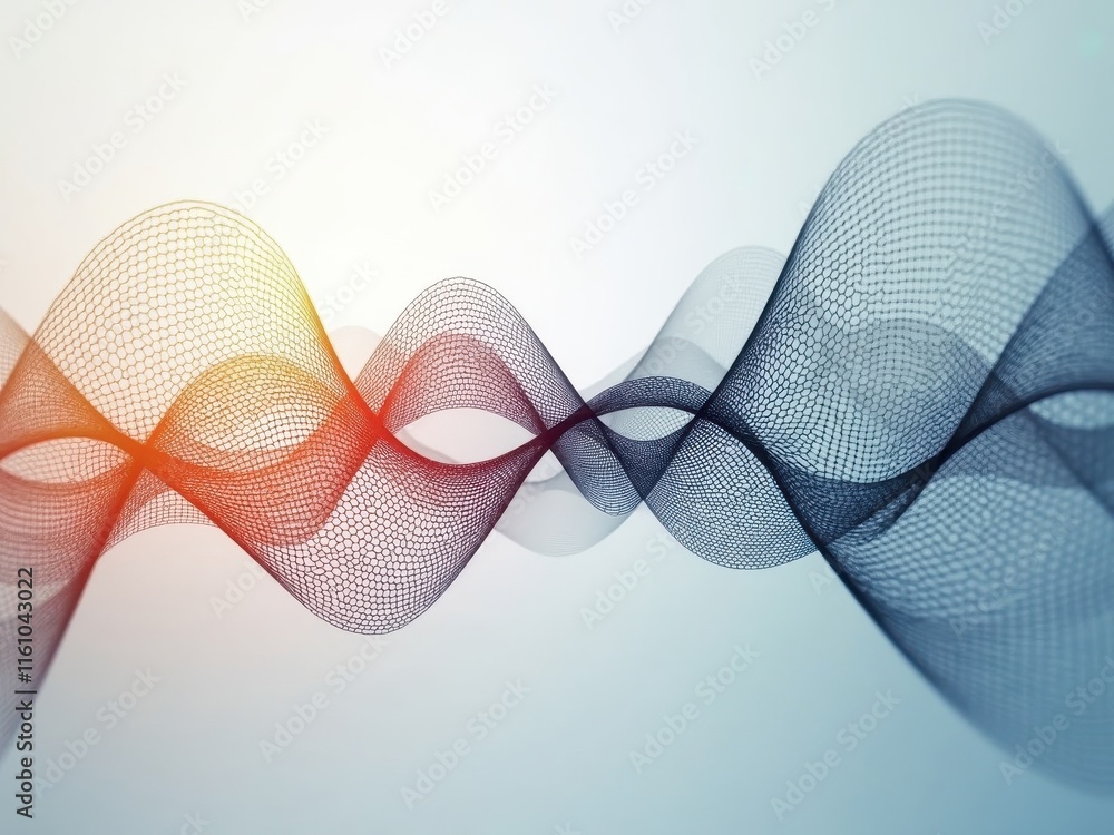 Poster high resolution abstract animation illustrating wave function dynamics with fluid lines and vibrant 