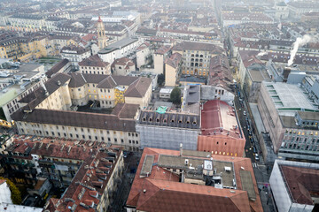 Views of the city of Turin at sunset from the dome of the Mole Antonelliana