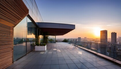 Modern Rooftop Terrace Cityscape Sunset View Luxury Architecture