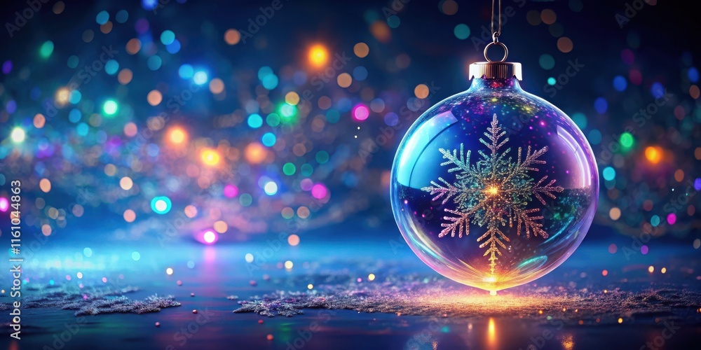 Poster a sparkling christmas ornament with a glittering snowflake design, illuminated against a backdrop of