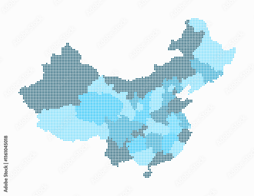Poster digital style map of china on white background. china shape with square dots. colored dots style. sm