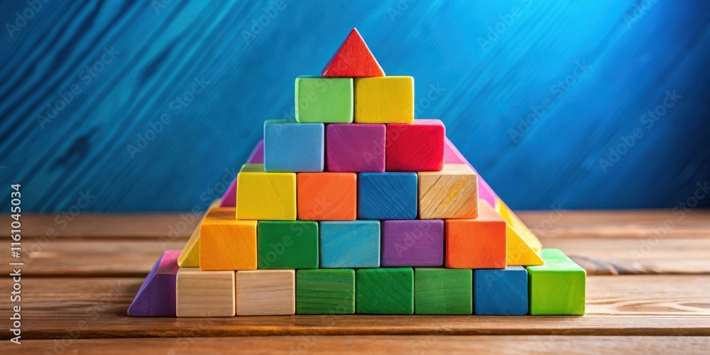 Aufkleber A vibrant pyramid of colorful wooden blocks arranged in a geometric pattern, symbolizing the foundation of growth and development