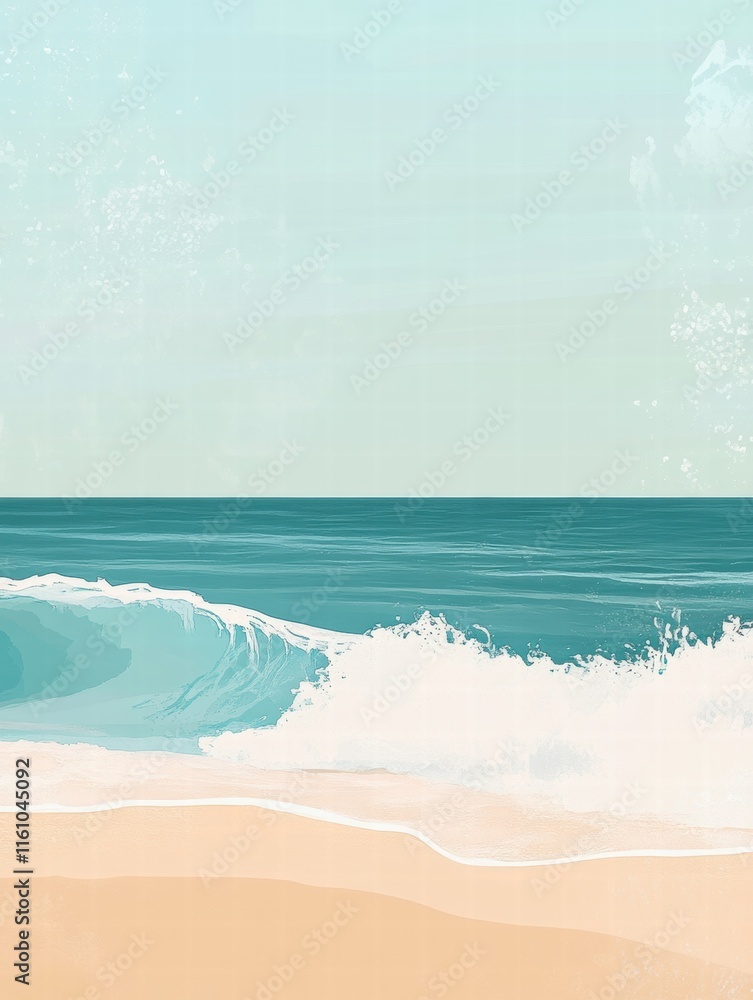 Poster Calm beach with soft waves and ample space for relaxation and reflection during a sunny day. Generative AI