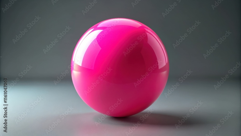 Aufkleber a perfectly round, glossy pink sphere rests on a neutral gray surface, casting a subtle shadow that 