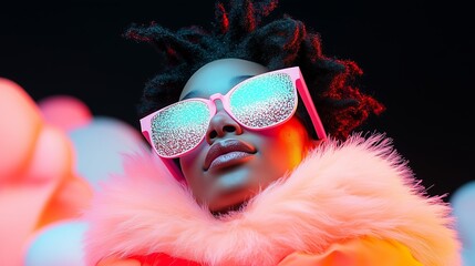Vibrant winter dance party featuring eclectic outfits under misty neon lights
