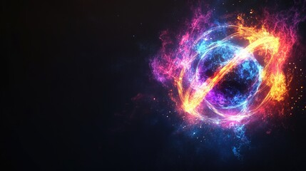 Colorful energy sphere with vibrant flames in cosmic space
