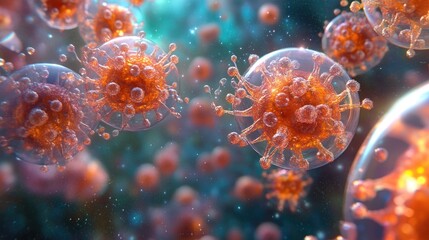 Naklejka premium Detailed visualization of microscopic virus particles in a spatial environment