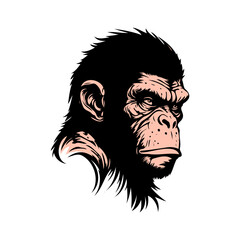 Gorilla, vector illustration, black color, 
portrait of a man