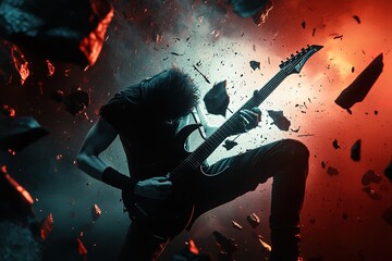 visual for heavy metal music with dark jagged textures electric guitars and dramatic lighting
