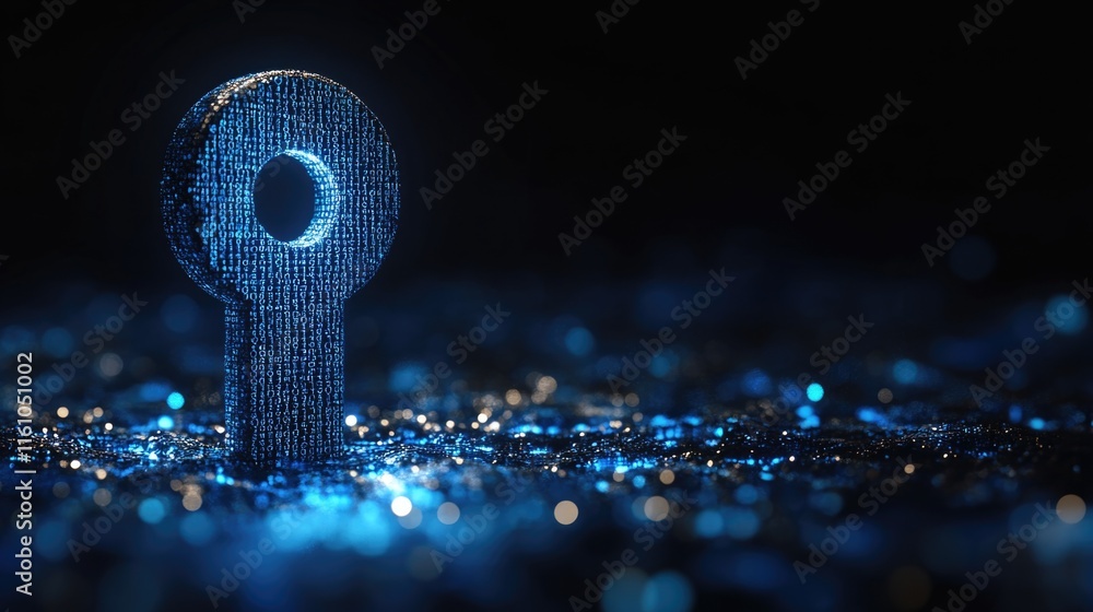 Poster digital key symbolizing cybersecurity and data protection