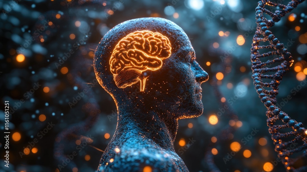 Poster advanced neural network visualization with dna helix and human brain