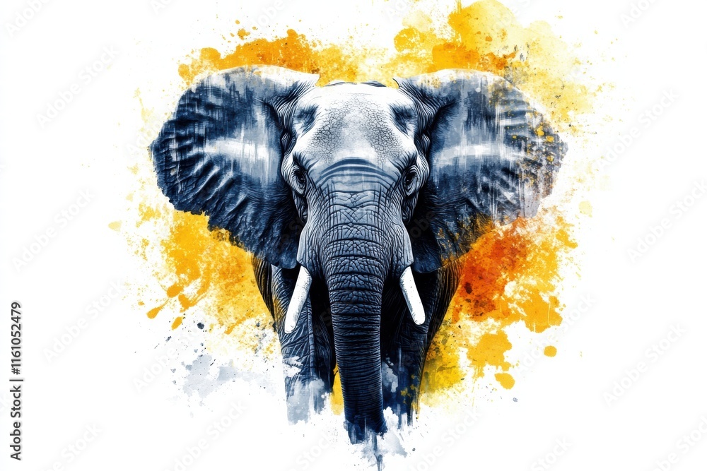 Fototapete Illustration of an elephant with colorful background and ample copy space for creative text placement. Generative AI