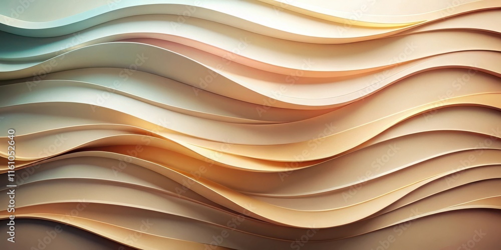 Poster Abstract Beige and Gold Curving Lines, Creating a Visually Appealing Pattern of Depth and Flow