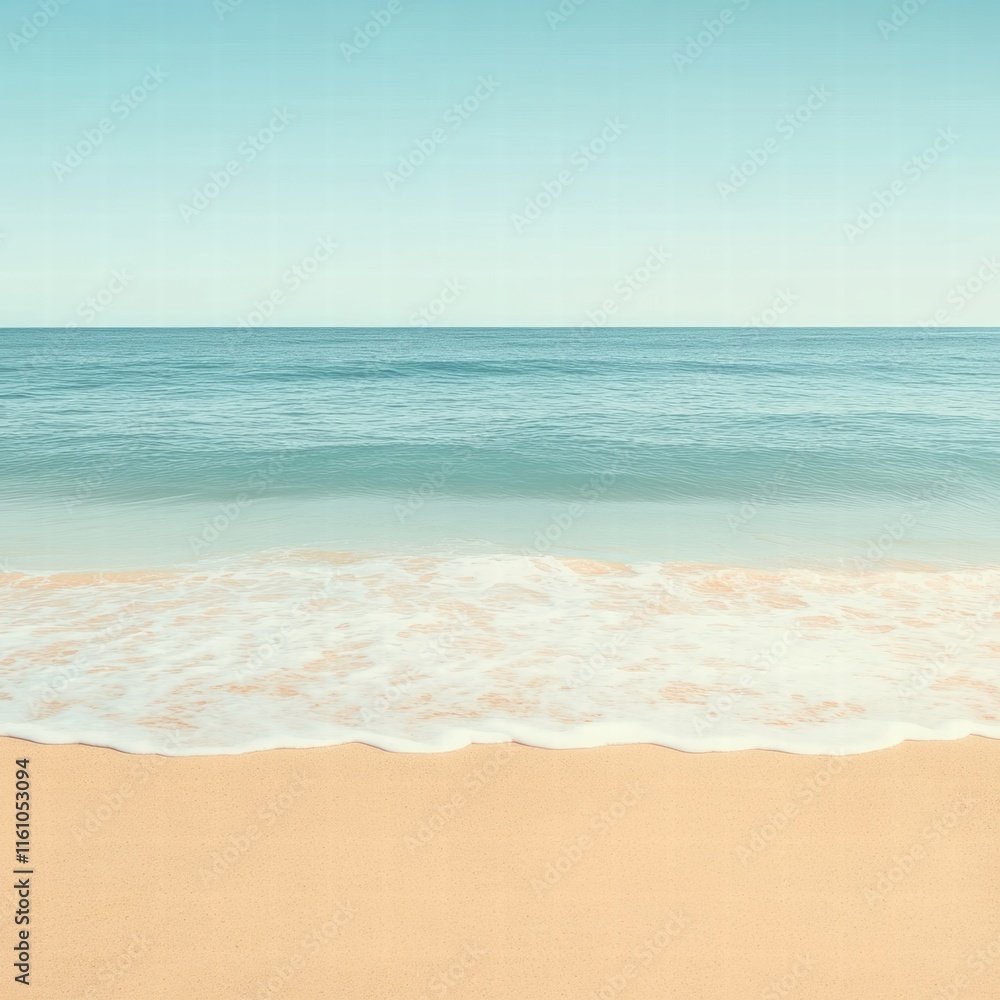 Fototapete Soft waves gently lap against a serene beach with ample space for text and reflection in a bright, clear sky. Generative AI