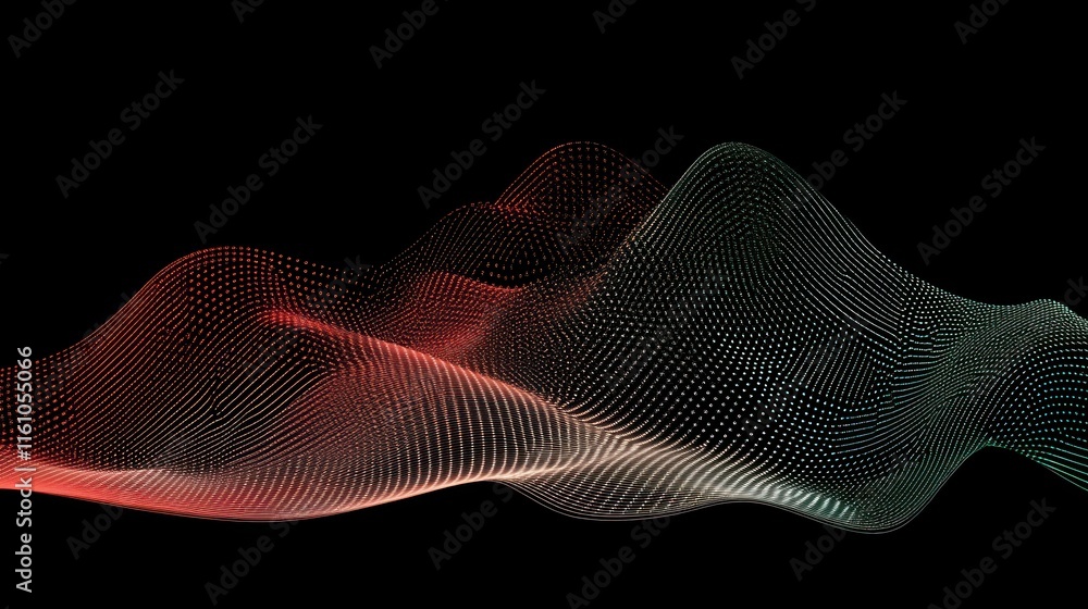 Poster abstract red green particle waveform dark background design