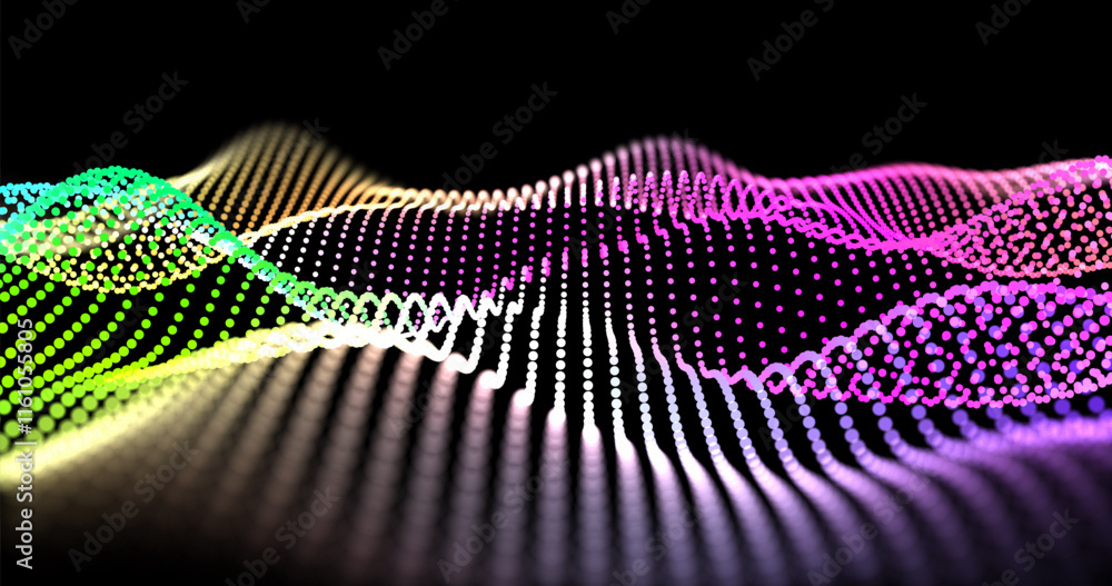 Poster wave pattern vector. 3d glowing abstract digital particles background. technology concept. abstract 