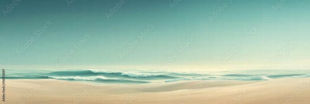 Aufkleber Tranquil beach with gentle waves and soft sandy shore inviting relaxation under the clear sky. Generative AI