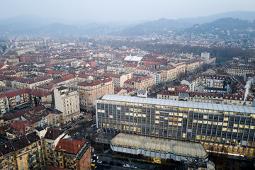 Obraz premium Views of the city of Turin at sunset from the dome of the Mole Antonelliana