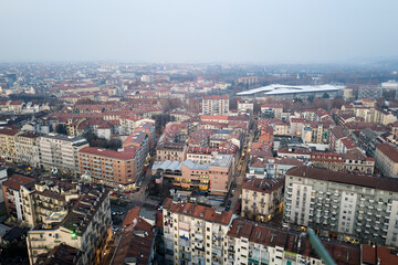 Views of the city of Turin at sunset from the dome of the Mole Antonelliana