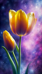 Beautiful tulip. Floral background. Fantastic glow. Purple range. Smartphone wallpaper
