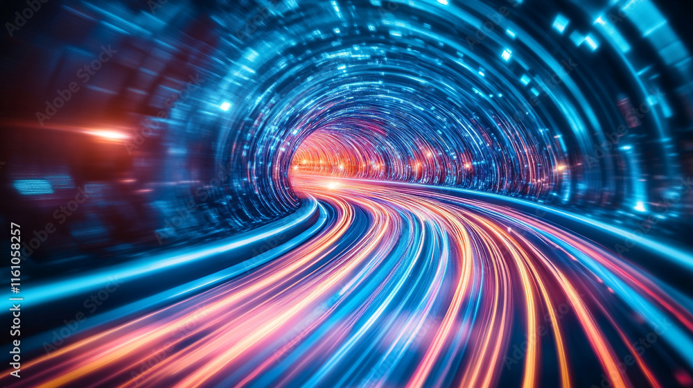 Poster colorful light trails create a dynamic effect in a futuristic tunnel