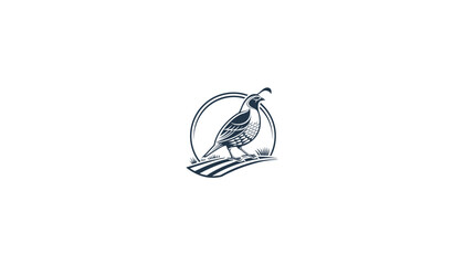 Minimalist White Quail Logo with Bold Outline on Black Background